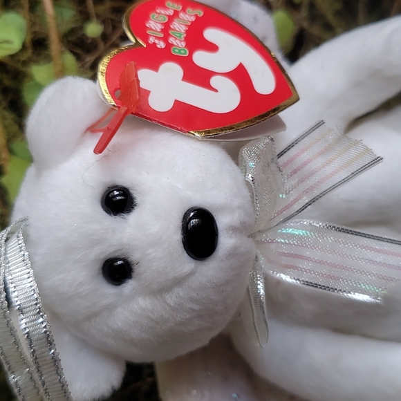 2 TY JINGLE BEANIES Angle Bear Herald White Snowman  snowcap with tags ornaments - Picture 6 of 10
